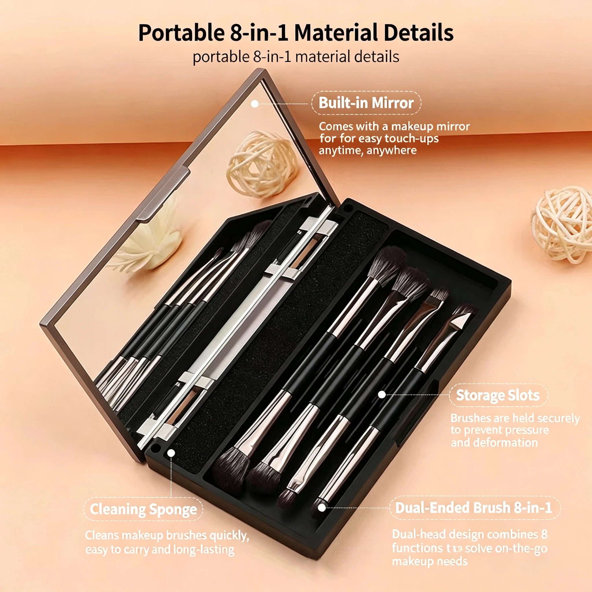 4-piece Double-headed Eye Shadow Brush Mirror Portable Nose Concealer Qme
