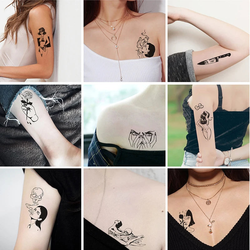 30 Sexy Black Temporary Stickers for Couples Tattoo Stickers Small Clear Dark Series Disposable Temporary Pattern Stickers Qme
