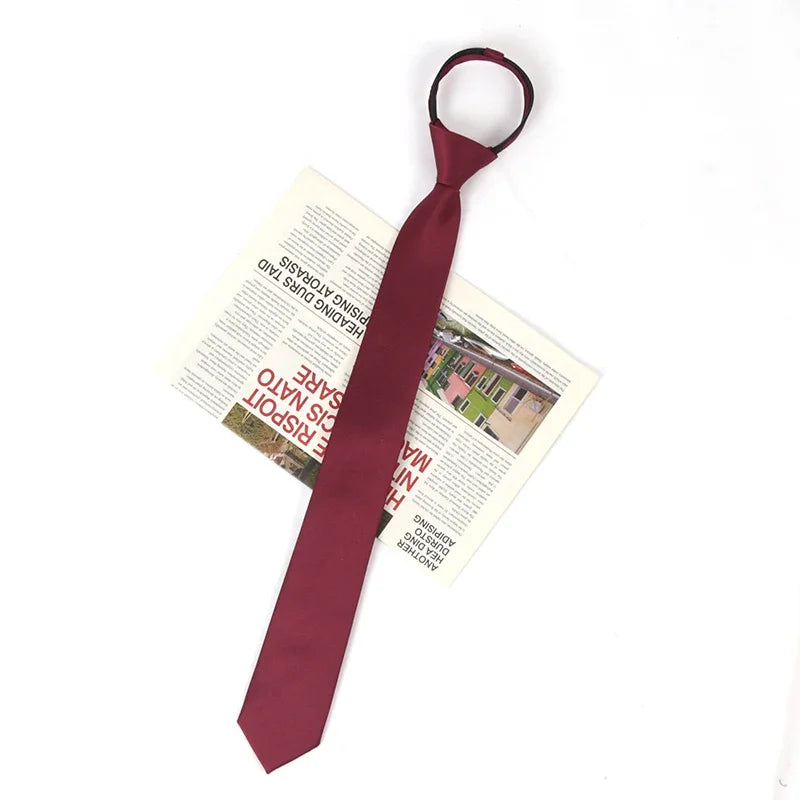 Unisex Black Simple Clip Tie Women Men Zipper Ties Shirt Accessories Qme Burgundy