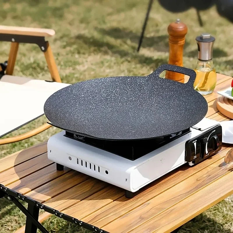 Non-stick Roasting Pan Cast Iron Double Handled Crepe Round Griddle Qme