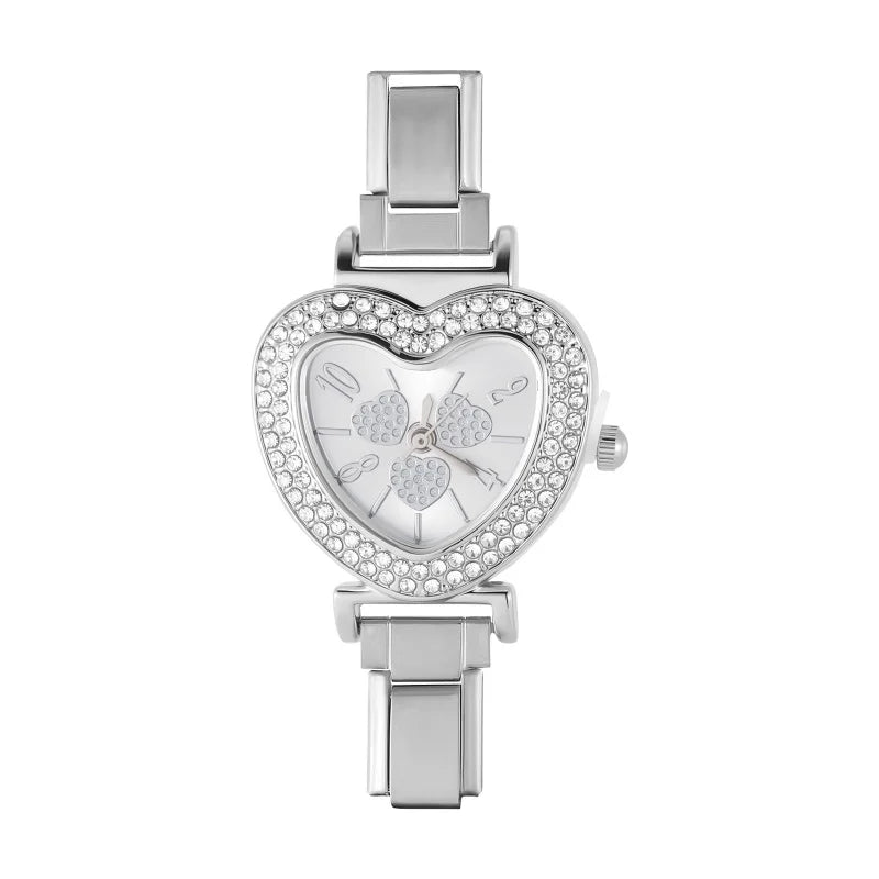 2026 Wholesale Love Heart Oval Dial Watches Women's DIY 9MM Width Italian Elastic Charm Stainless Bracelet Bangle Jewelry Gift Qme Style 23