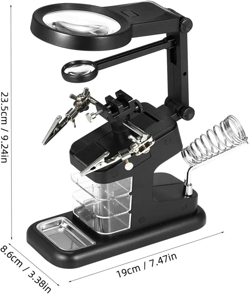 Led Light Helping Hands Magnifier Station 3X/4.5X /25X Magnifier Soldering Station Kit with Alligator Clips and Clamp for Repair Qme