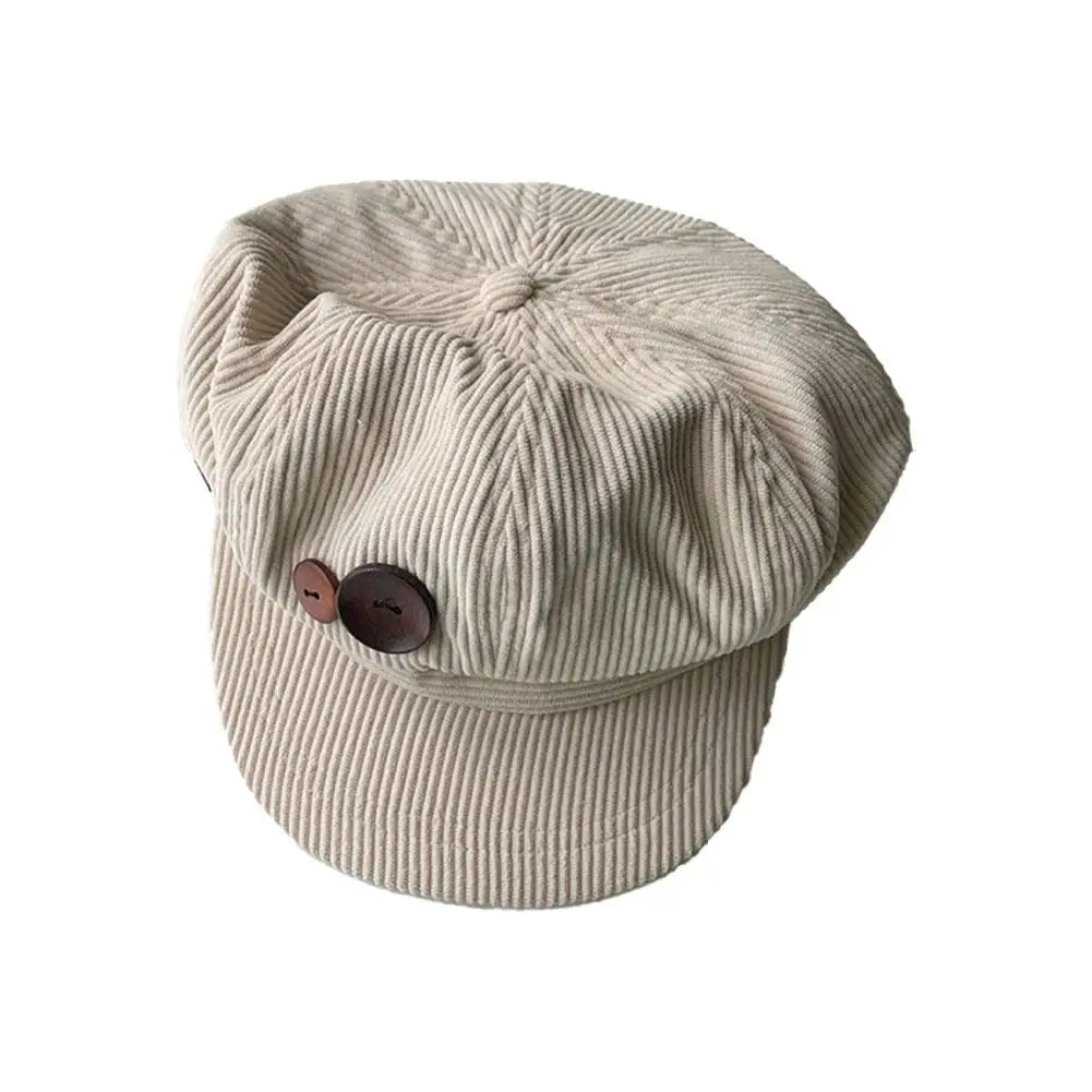 Retro Button Corduroy Octagonal Cap For Women Painter Artist Hat Japanese Girls Brown Peaked Caps Autumn Winter Berets Qme C