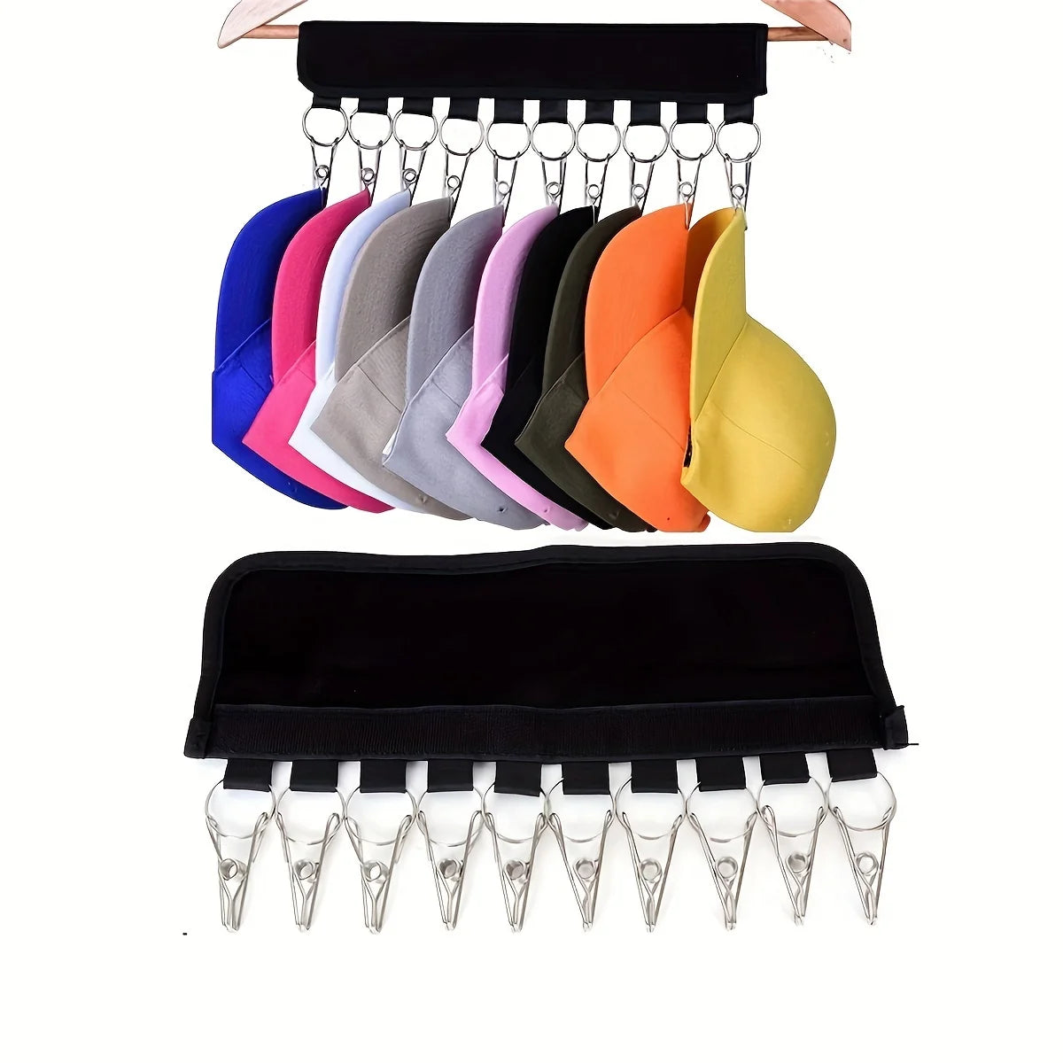 1 Multifunctional Velcro Clothes Clip Foldable Home Storage Rack Qme black