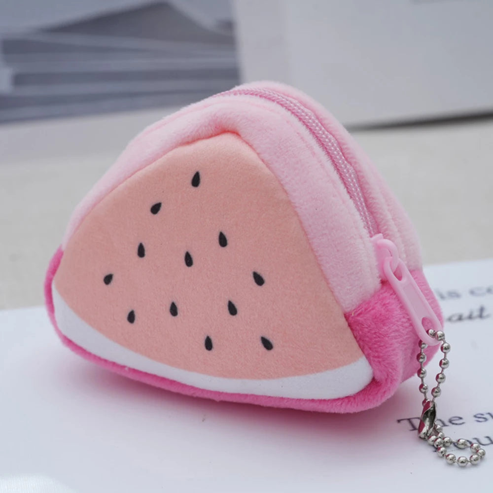 Cartoon Children's Plush Three-Dimensional Triangular Fruit Coin Bag Key Bag Pendant Organizer Bag Qme Pink watermelon