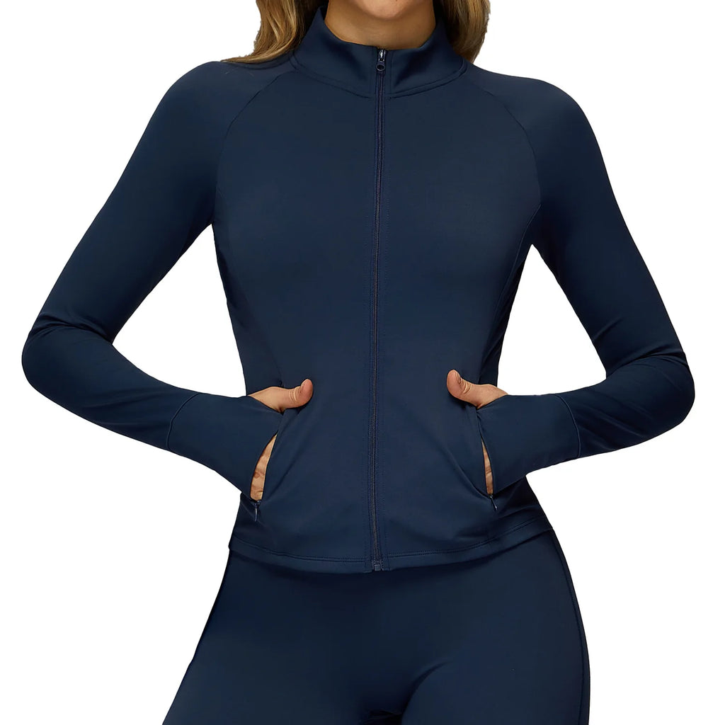 A Summer Ultra-Soft Fabrics Tight Sports Jackets Women Zipper Gym Yoga Clothes Female Quick-Dry Long Sleeve Sportswear Qme