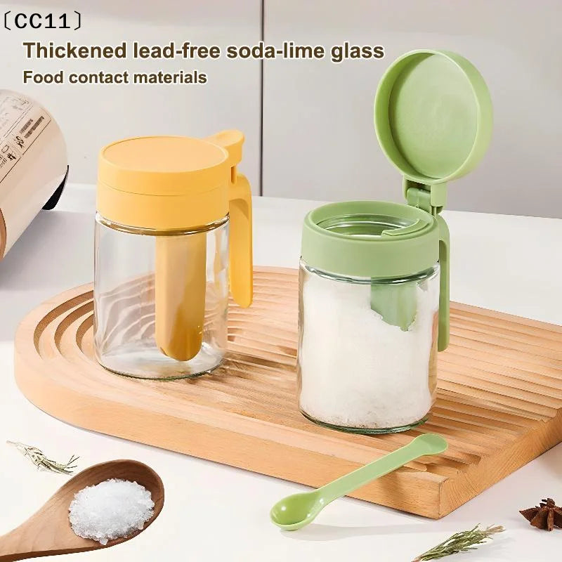Food Grade Glass Spice Jar Airtight Lid Attached Spoon Perfect Qme