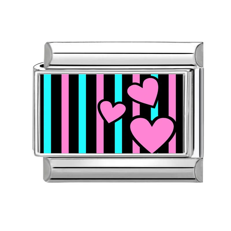 2026 Y2K Colorful Loving Heart Grid Flower Italian Charm Links Fit