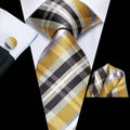 Hi-tie Plaid Mens Necktie Green Wedding Tie Men Hanky Cufflinks Qme HT-LDSN0020