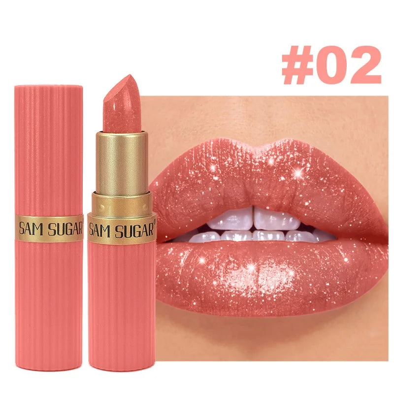 Diamond Pearlescent Lipstick Glitter Shiny Metallic Lipstick Lip Tint Long Lasting Nude Shimmer Shiny Lip Gloss Makeup Qme 1pcs 02 3.5g Full Size