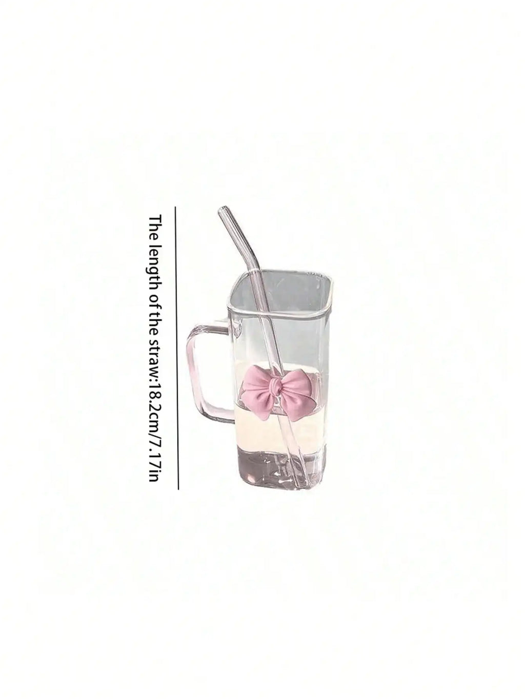 Pink Square Bowknot Glass Drinking Cup Without Straw Beautifully Qme