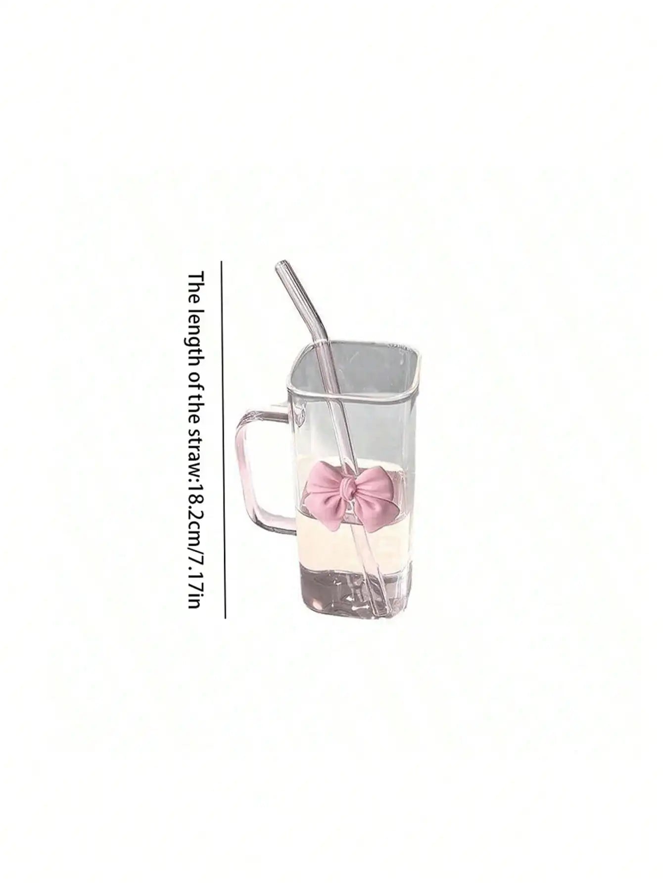 Pink Square Bowknot Glass Drinking Cup Without Straw Beautifully Qme