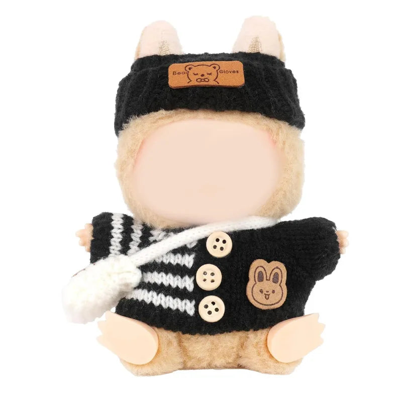 Labubu Crochet 3-Piece Clothing Set, Suitable for 15-17cm Dolls (Accessories Only) - Fashion Accessories Qme black