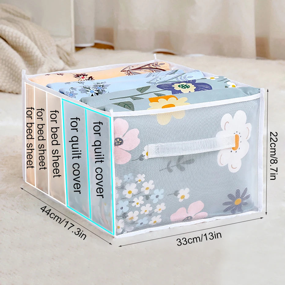 Large Capacity Quilt Cover Storage 5 Grids Bed Sheet Down Jacket Bath Towel Organizer Mesh Compartment Space Save Storage Box Qme