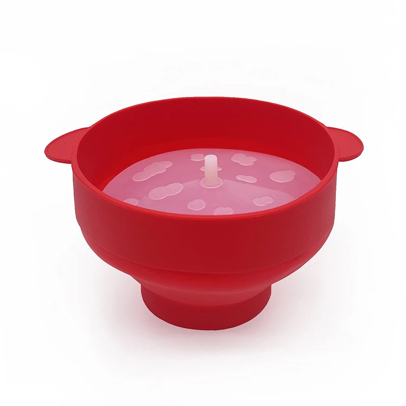 Kitchen Microwave Popcorn Bowl Bucket Silicone DIY Maker Lid Chips Qme Red