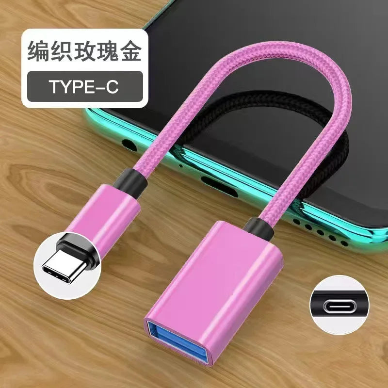 OTG Type C Cable Adapter USB to Type C Adapter Connector for Xiaomi Samsung S20 Huawei OTG Data Cable Converter for MacBook Pro Qme TYPE-C pink 2.0