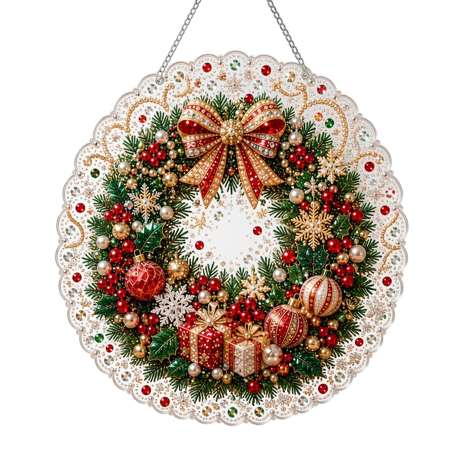 Christmas Scene Pearl and Diamond Hanging Handmade Material Kit DIY Set for Holiday Home Store Decor Creative Gift Qme C One Size