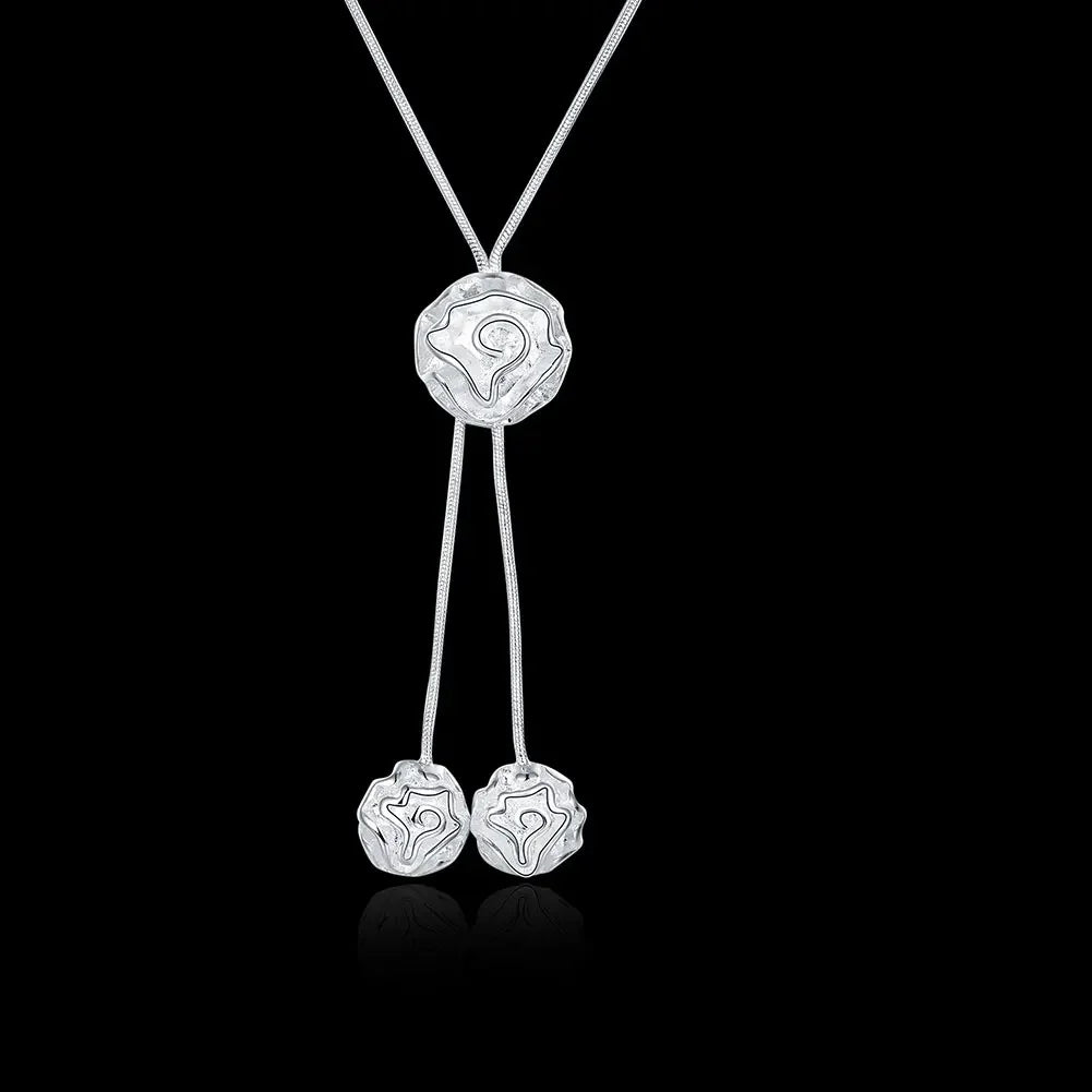 Beautiful Rose Flower Necklace 925 Sterling Silver for Women Charms Jewelry Fashion Party Wedding Christmas Gifts Qme