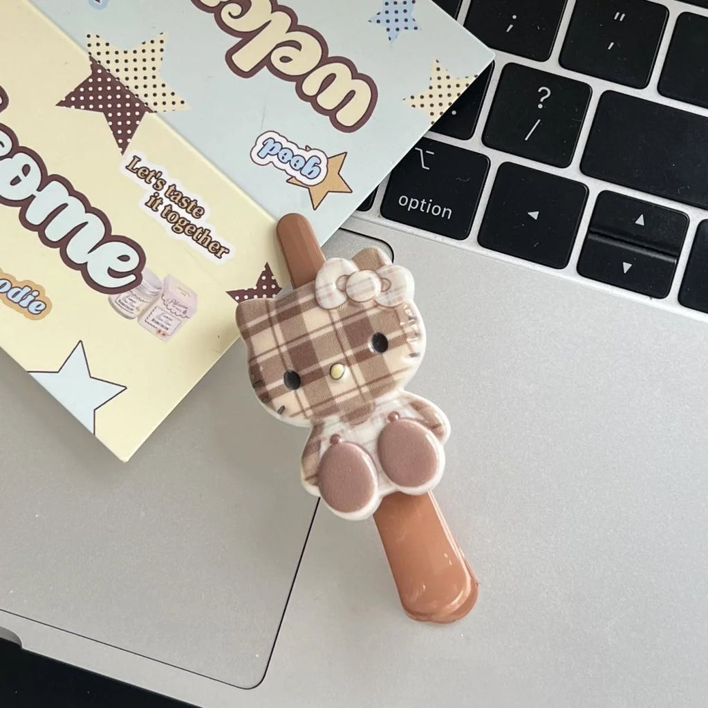 Hello Kitty Cartoon Checkered Hair Clip Cute Hair Accessories for Students Versatile Hair Clips and Headpieces Qme 4