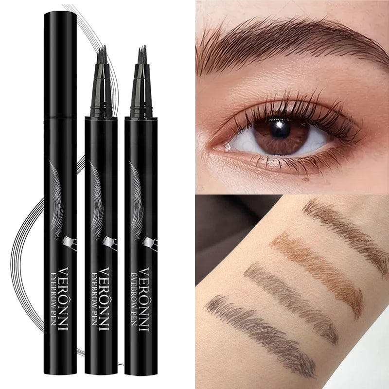VERONNI 4 Colors Eyebrow Pen Fork Tip Liquid Waterproof Pencil Long Qme