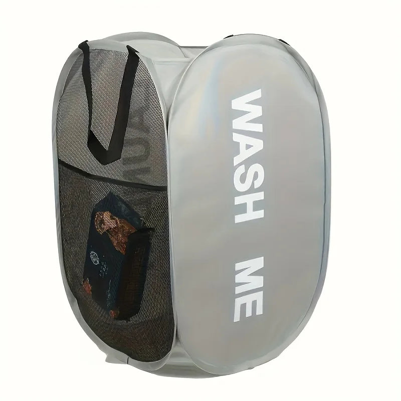 Foldable clothes storage basket with handle - Mesh washing machine suitable for laundry, bathroom, and dormitory decoration Qme grey