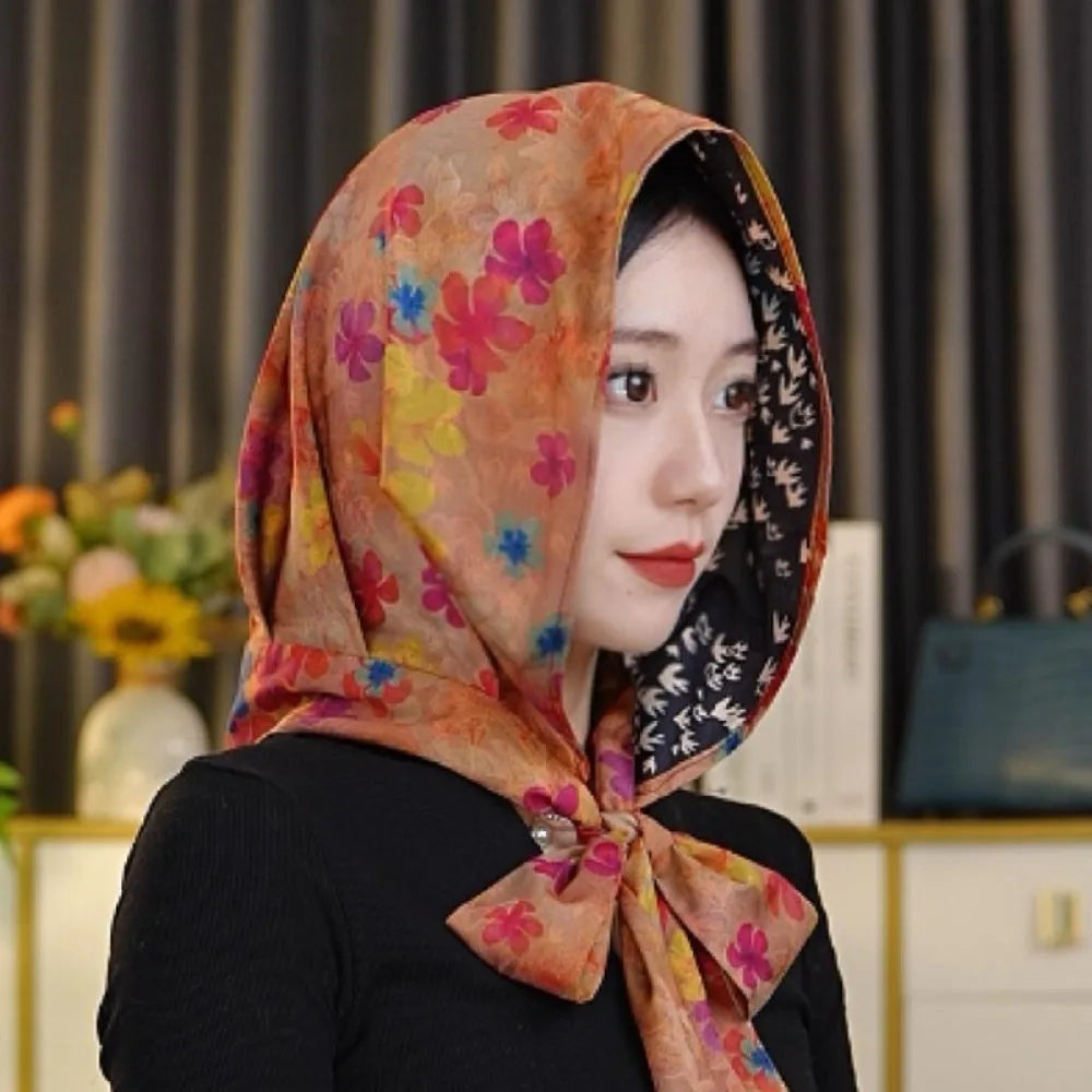 Headkerchief Elegant Printed Turban Hat Painting Cotton Linen Loom Silk Scarf Hat Sunscreen Polyester Women's Headscarf Beach Qme Style4