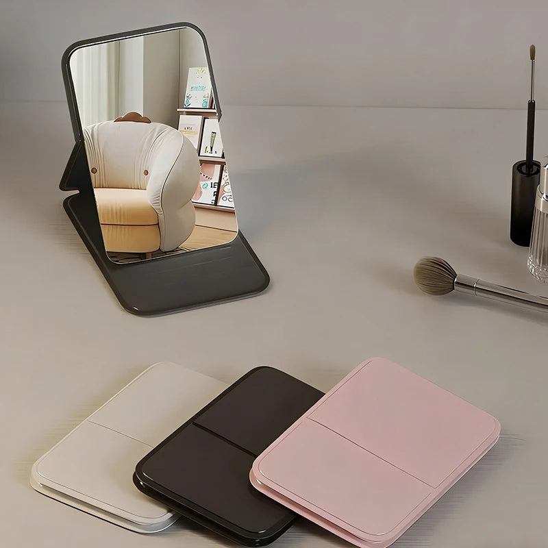 Foldable Makeup Mirror Simple Portable Handheld Desktop Dual-use Qme