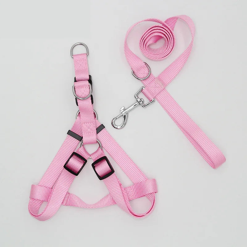 B 2/3Pcs Solid Nylon Dog Harness Collar Leash Set, Adjustable Breathable Traction Kit For Dogs Daily Walking Training Qme