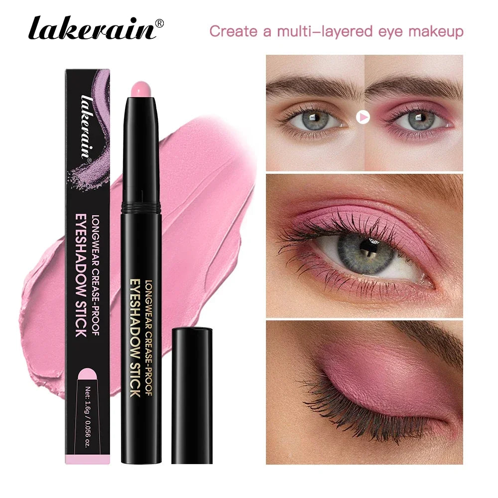 Matte Blue Eyeshadow Stick Pencil Waterproof Monochrome Glitter Pearly Eyeshadow Makeup Soft Natural High Pigmented Long-Lasting Qme