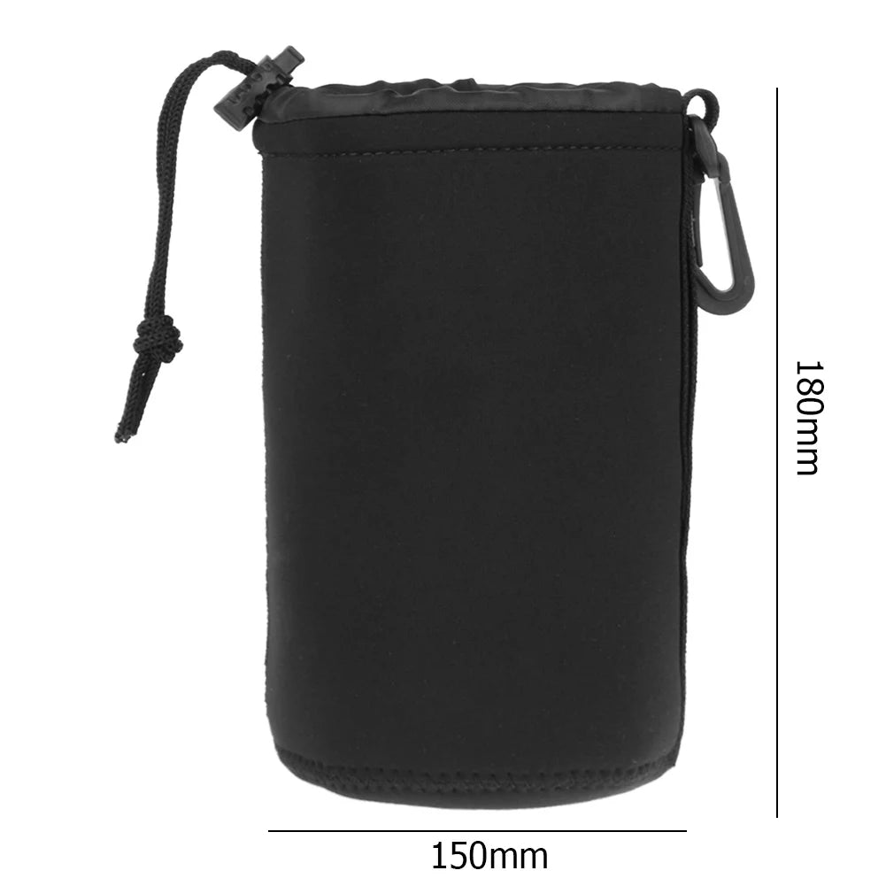 Camera Lens Case Water Resistant Lens Pouch for Digital SLR Camera Lens Bag Drawstring Protector Case Qme L Black