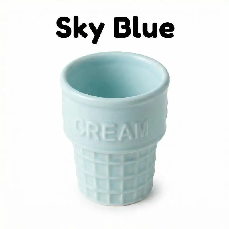Colorful Ceramic Ice Cream Cups Dessert Coffee Mug With Waffle Cone Design Cute Aesthetic For Home Cafe Afternoon Tea Party Use Qme Light blue 1