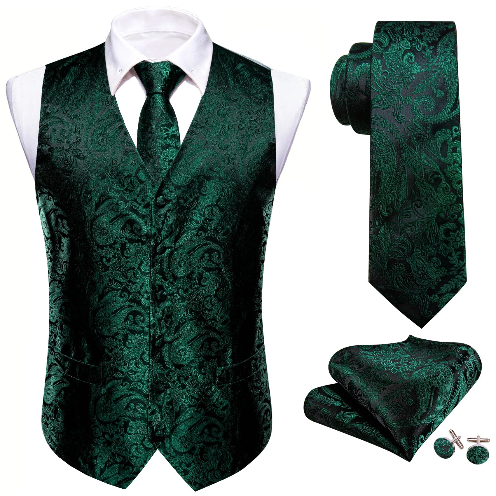 Men's Paisley Floral Vest Includes Matching Tie Cufflinks Weddings Qme