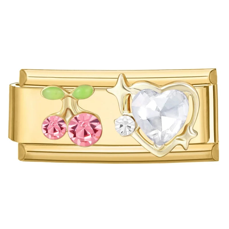 Sweet Flowers Butterfly Cute Heart Bows Italian Charm Link Gold Color Fit 9mm Stainless Steel Bracelet Women DIY Making Gift Qme Style 17
