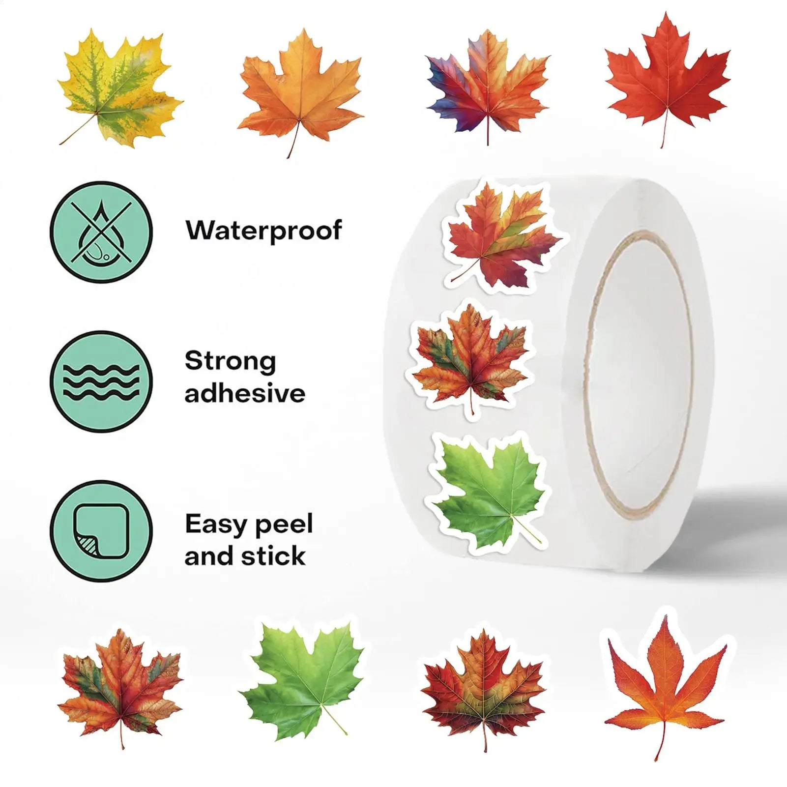 Leaf Stickers 500 Maple Journaling Decal Roll Water Bottle Scrapbook Qme