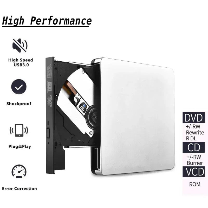 USB3.0 Mobile Optical Drive DVD Burner External Notebook Desktop Optical Drive Silver White, Black Optical Drive Qme