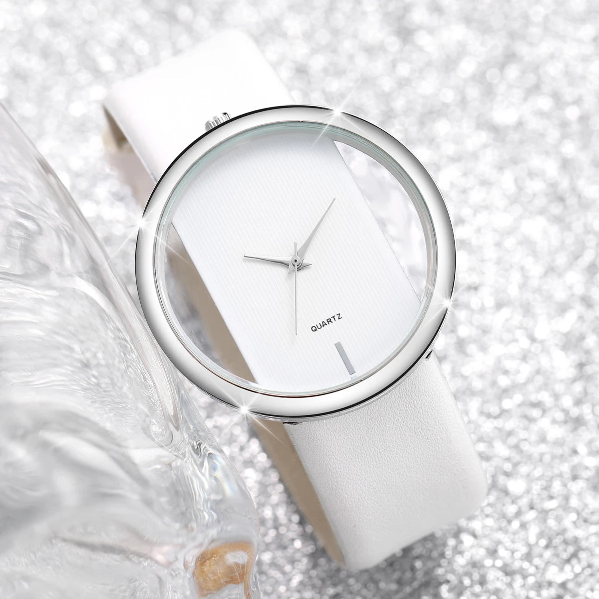 Hot selling couple transparent hollow out watch, e-commerce live broadcast popular watch, belt quartz watch Qme