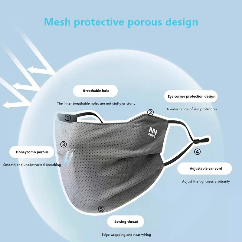 Sun Protection Face Mask For Men Reusable Breathable UV Face Shield Solid Color Washable Face Mask Summer Cycling Face Mask Qme