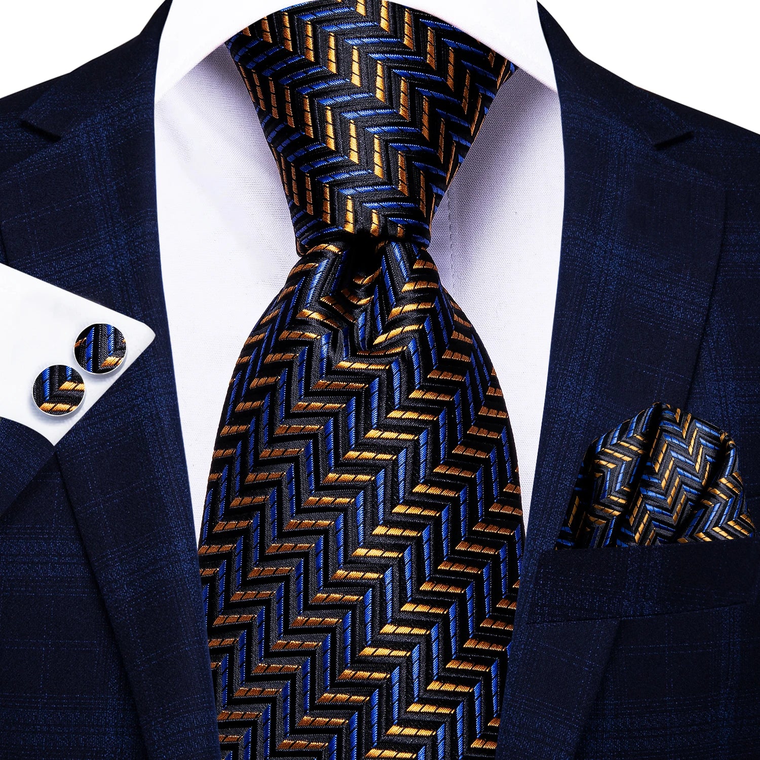 Black Green Striped Ties Men Wedding Accessories Mens Necktie Pocket Qme N-3327