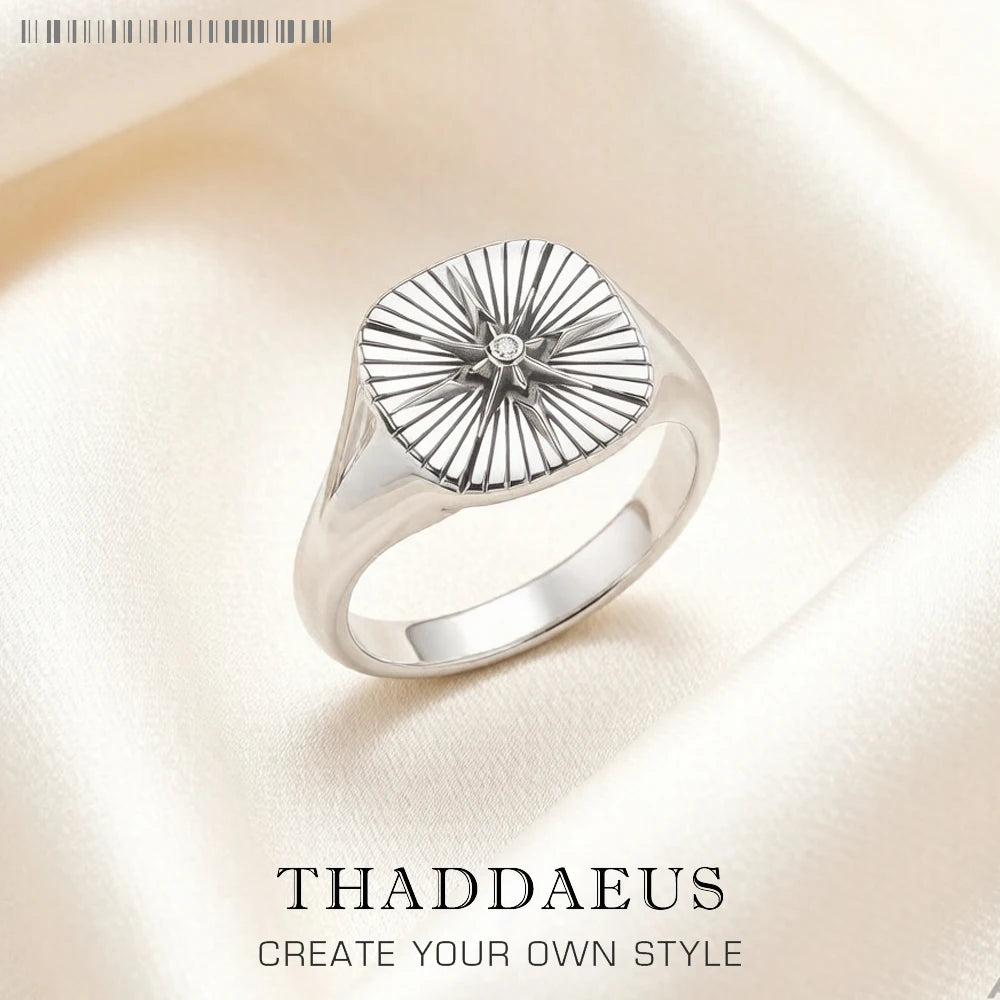 Signet Ring Vintage Star Fine Jewerly For Women Men Summer Energetic Gift In 925 Sterling Silver Qme 8