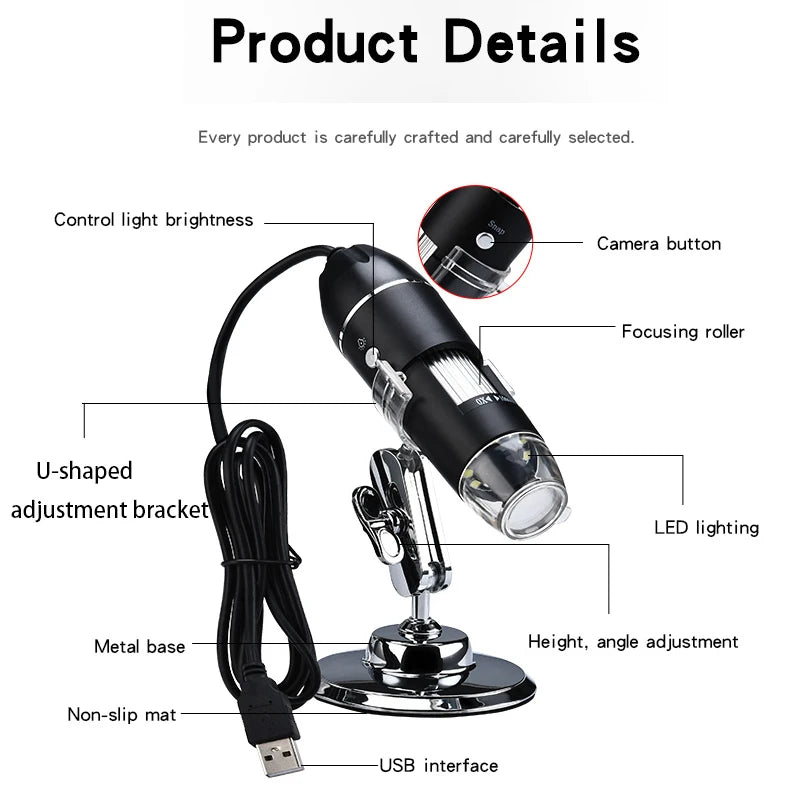 1600X 1000X USB Microscope Handheld Portable Digital Interface Qme