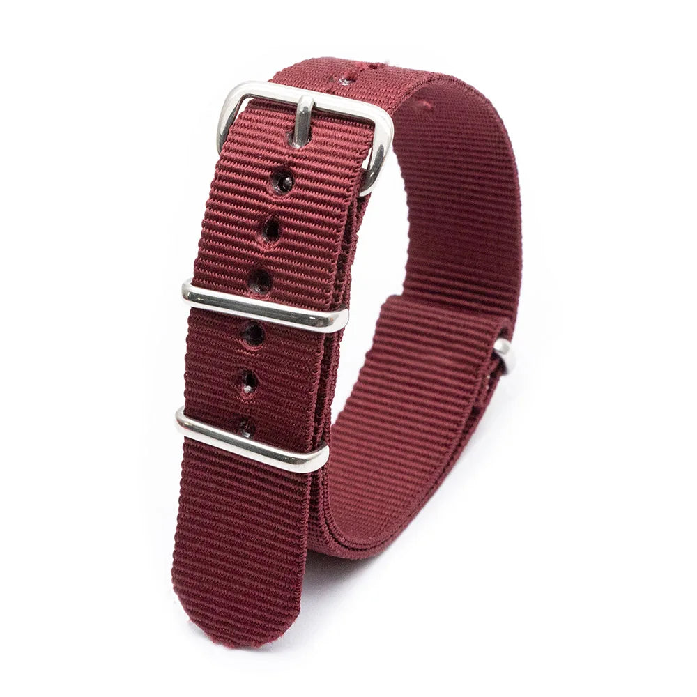Durable Striped Nylon Wristband Bracelet Style Watch Band 18MM 20MM 22MM 24MM Universal Strap for Sport Casual Watches Qme wine red 22mm