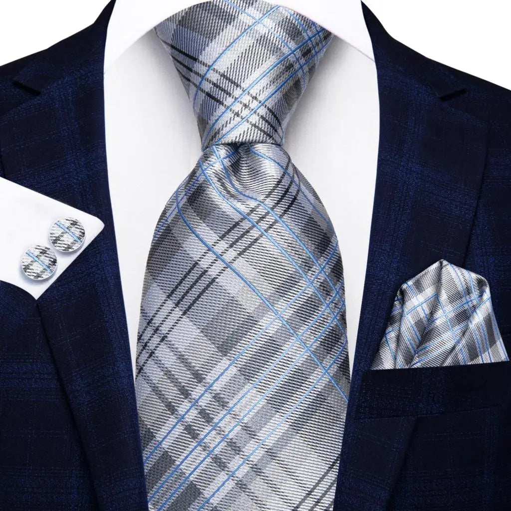 Hi-tie Smoke Grey Tie Men Elegant Mens Necktie Pocket Square Cufflink Qme 3443