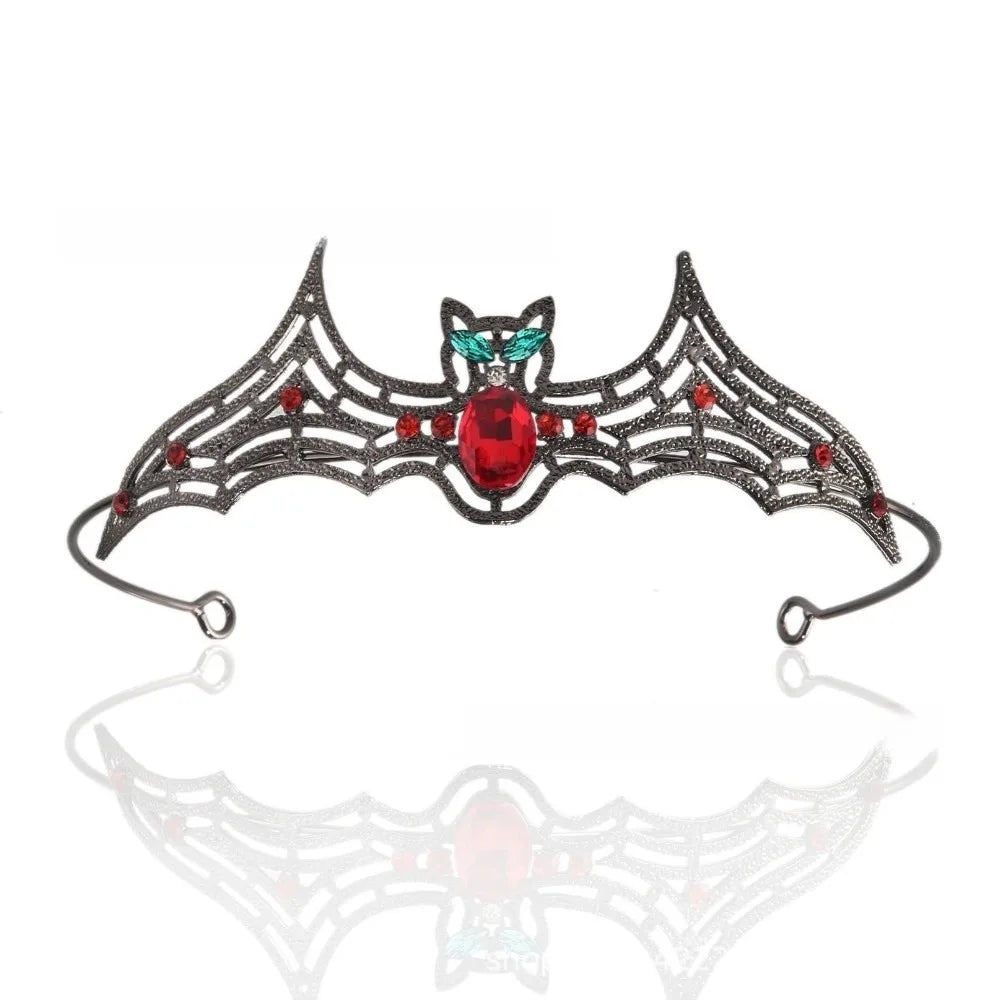 Simple Metal Halloween Bat Hairband Sparkling Multicolor Rhinestone Crowns Cosplay Props Dark Halloween Tiara Ladies Qme Style 1