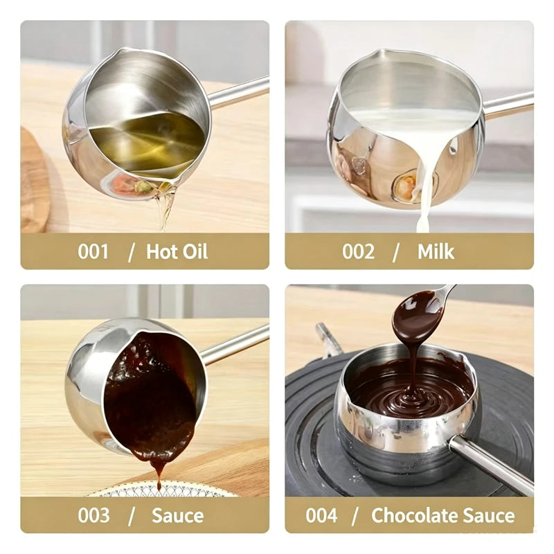 Stainless Steel Hot Oil Spoon With Extended Handle Anti-Burning And Anti-Splashing Small Pot For Oil Pouring Kitchen Tool Qme