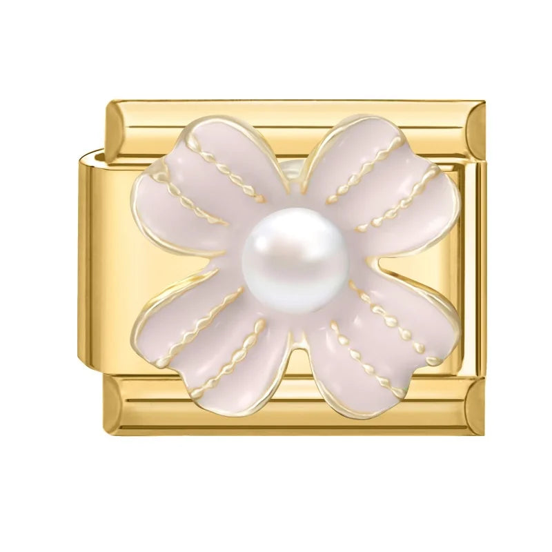 2026 Fashion Vintage Golden Pearl Flowers Gourd Shiny CZ Butterfly Italian Charms Fit 9mm Stainless Steel Bracelet Jewelry Gift Qme Style 7