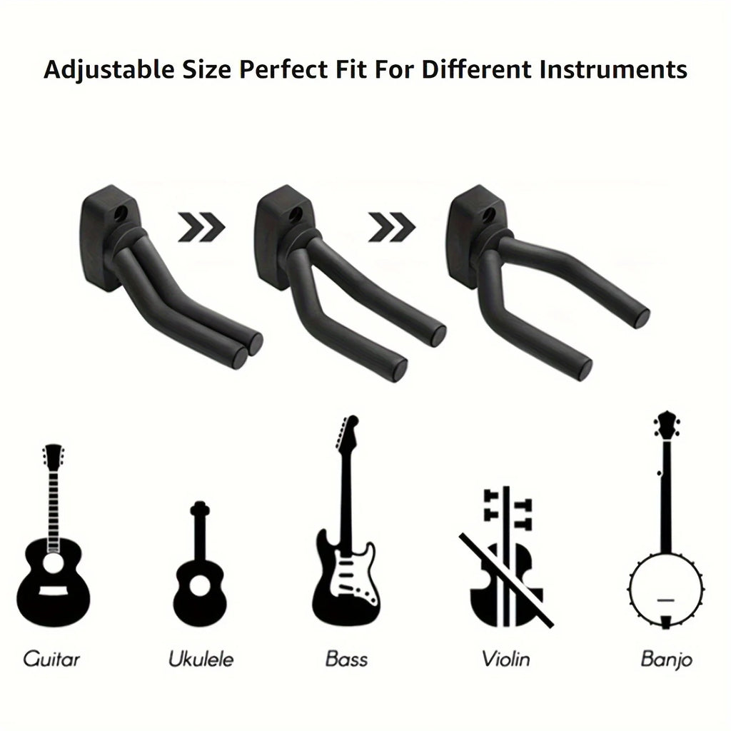 Black Metal Guitar Wall Hanger-Easy Install Uncharged Hook Holder For All Sizes - Fits Guitars, Bass, Mandolin, Banjo, Ukulele Qme