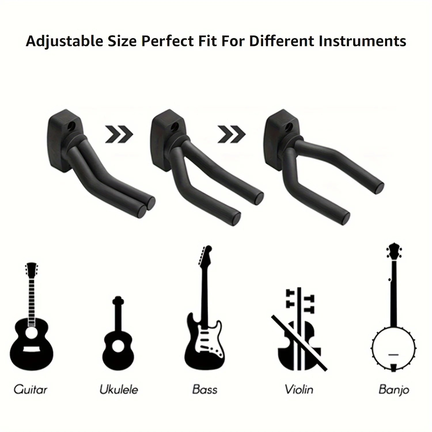 Black Metal Guitar Wall Hanger-Easy Install Uncharged Hook Holder For All Sizes - Fits Guitars, Bass, Mandolin, Banjo, Ukulele Qme