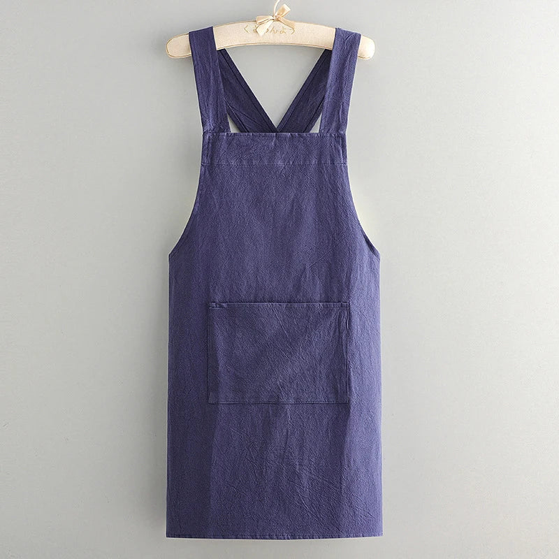 Cooking Cotton Kitchen Aprons Breathable Wear Resistant Adult Waist Qme Blue