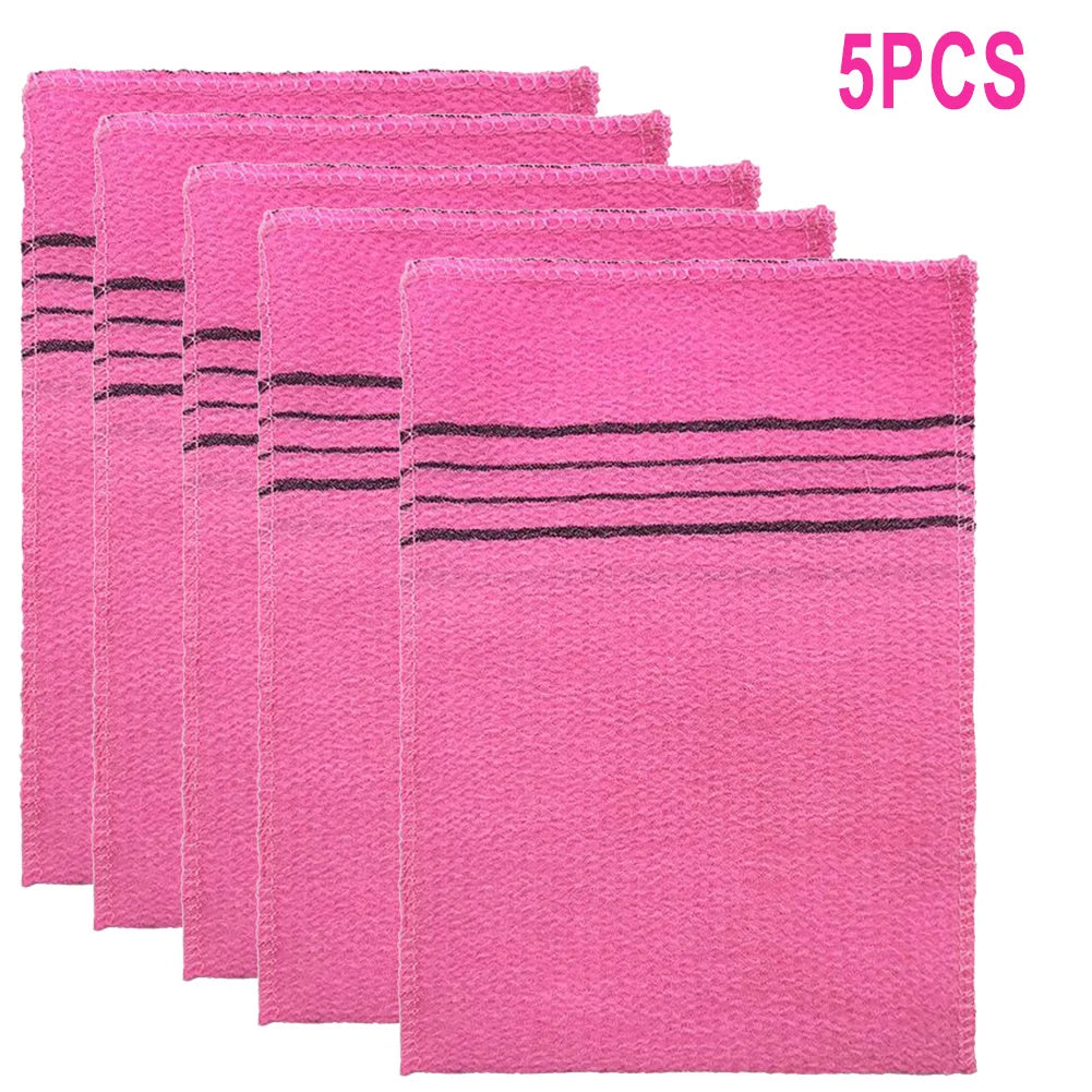 5Pcs Exfoliating Body Scrub Towels Glove Korean Italy Asian Exfoliating Bath Massage Clean Washcloth Double-sided Shower-Towels Qme Pink