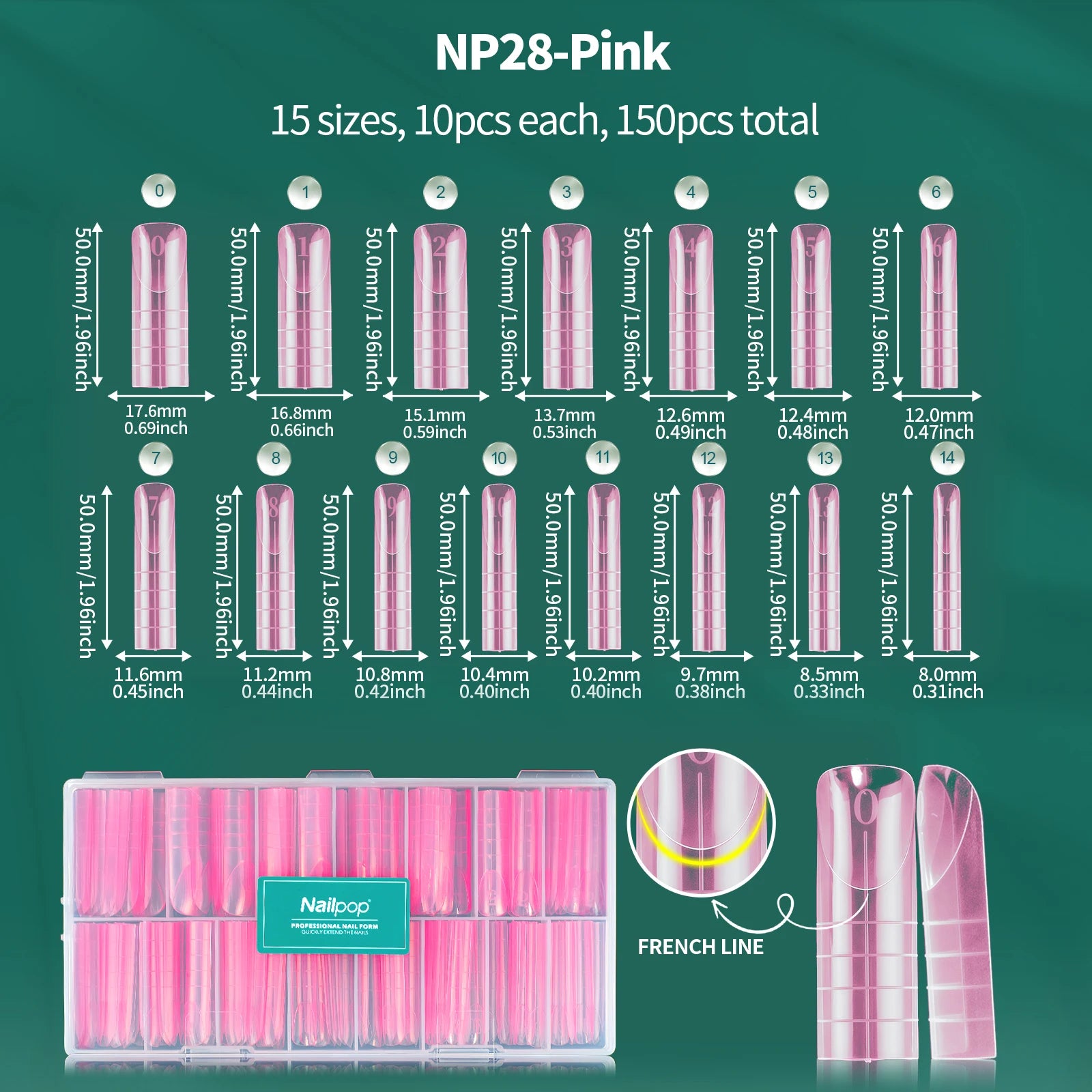Nailpop 6in1 French Nail Dual Form 6 Shapes Reusable Gel Extension Qme JM28-Red 150